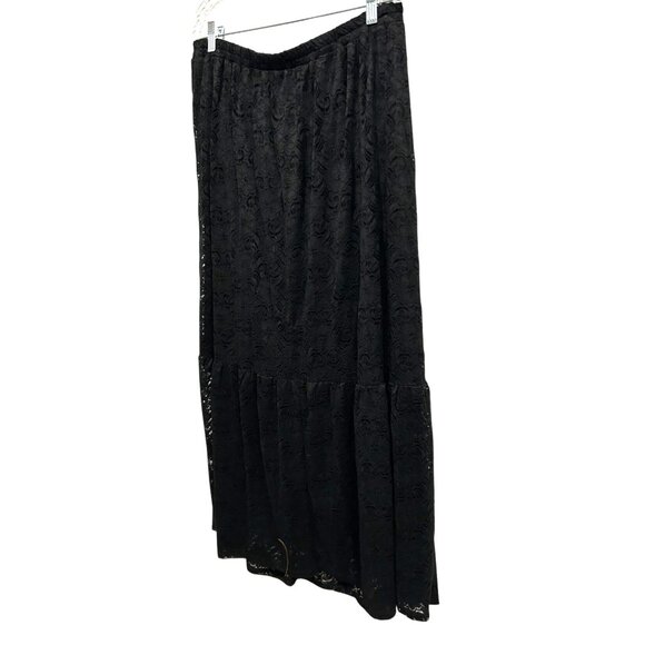 Black Lace Tiered Maxi Skirt Elastic Waistband Whimsygoth Fairycore - Picture 3 of 9